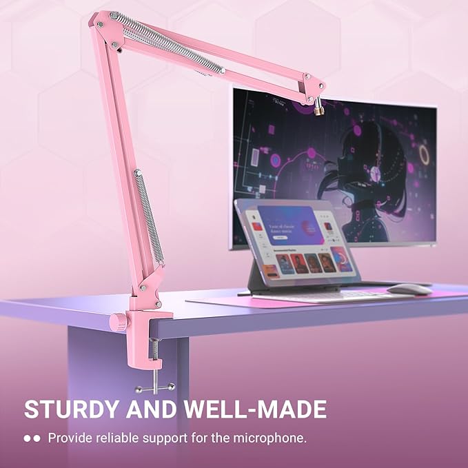 FIFINE XLR/USB Gaming Microphone with Boom Arm Streaming Dynamic Microphone with RGB Gain Knob Headphone Jack Adjustable Metal Mic Arm Stand for Recording Podcast-AM8P+CS1P