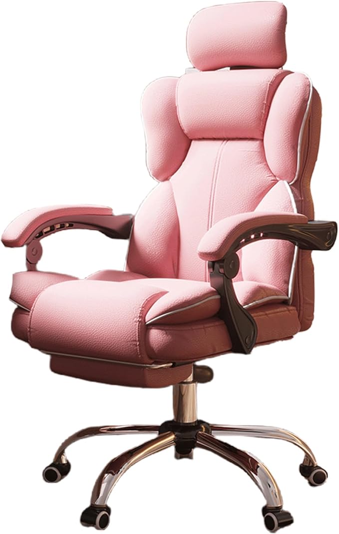 Ergonomic Gaming Chair with Adjustable Footstool &amp 360° Swivel Comfy PU Leather Seat for Home Office &amp Live Streaming (Pink)