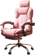 Ergonomic Gaming Chair with Adjustable Footstool &amp 360° Swivel Comfy PU Leather Seat for Home Office &amp Live Streaming (Pink)