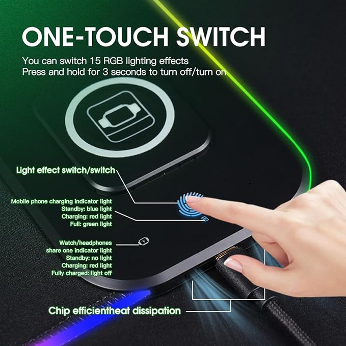 M15WR Wireless Charging RGB Gaming Desk Mat/Mouse pad 3 in 1 Wireless Charging 15 RGB Light Modes (Sound Pickup Mode Power Failure Memory Function) 31.49 x 11.81 Non-Slip Rubber Base