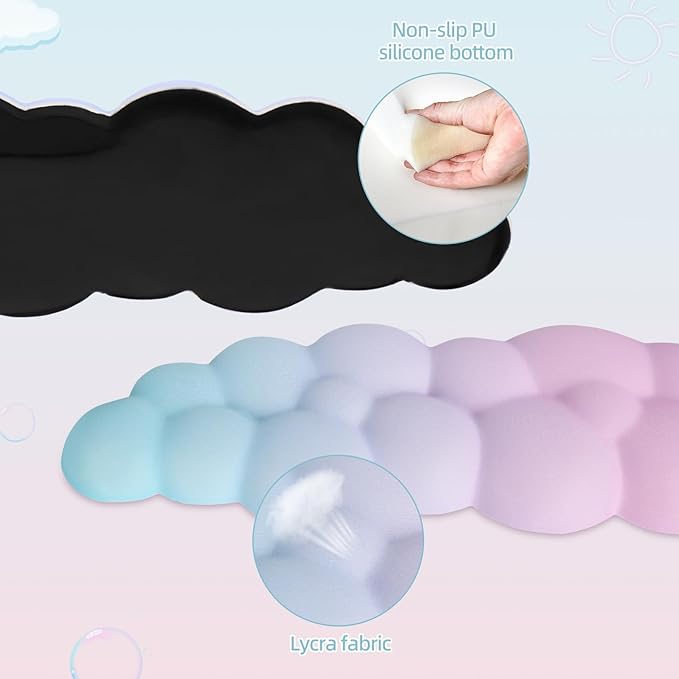 Cloud Mouse Keyboard Wrist Rest:Cute Wrist Rest Set -Ergonomic Memory Foam Wrist Support Pad with Non-Slip Base for Typing Pain Relief - for Computer Keyboard Laptop Offices (Cyan/Pale Purple/Pink)