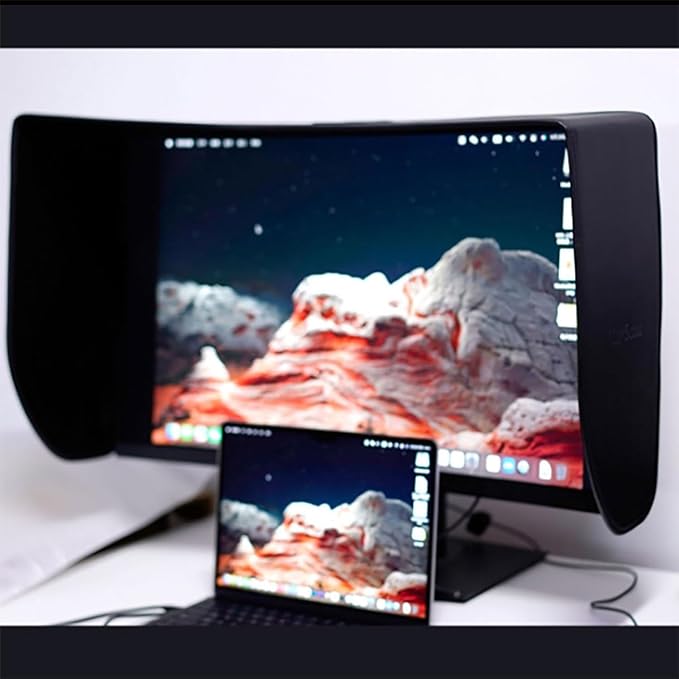 Leather Monitor HoodAdjustable Monitor Hood SunshadeAll-Sides Coverage Display Sun VisorSuitable for 19-32 Inch Universal Hood of All Brands(21in/22in)