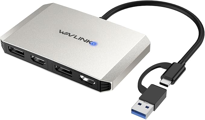 WAVLINK USB C and USB 3.0 to Dual 4K DisplayPort/HDMI Adapter Displaylink Monitor Splitter Extended Display for Dual Monitor 4K@60Hz HDMI/DP Splitter Compatible with Mac M1-M4Window Laptop-Silver