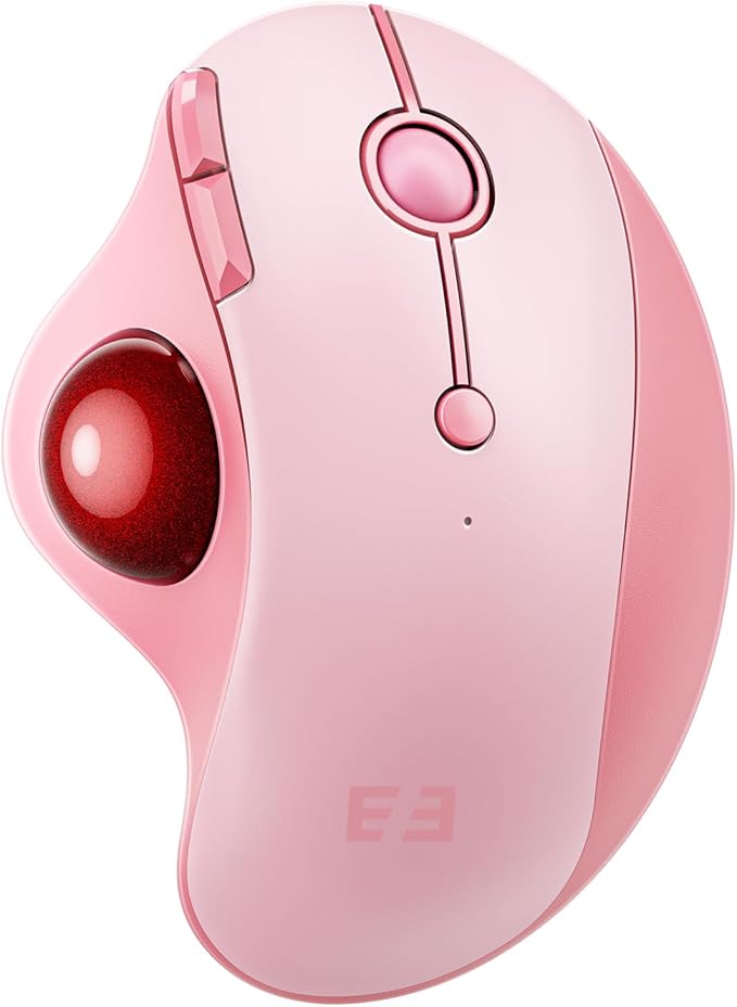 seenda Wireless Trackball Mouse Bluetooth - Ergonomic Rollerball Mouse Rechargeable 3 Device Connection Optical Mice Adjustable DPI Thumb Control Mice Compatible for Mac/Android/Windows - Pink