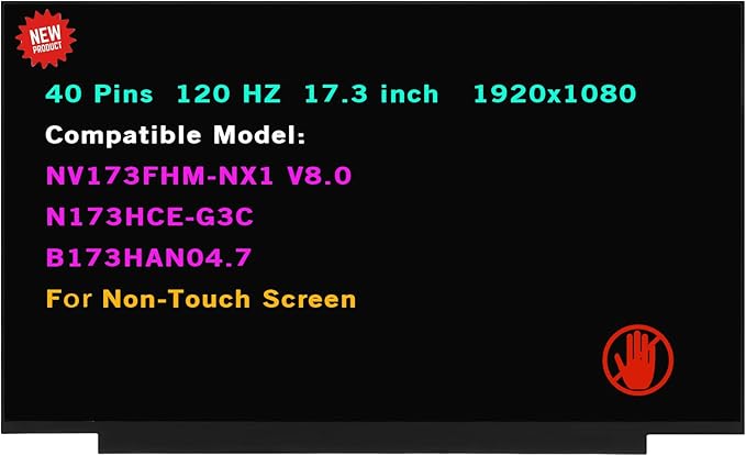 17.3 B173HAN04.7 N173HCE-G3C NV173FHM-NX1 V8.0 40 Pins 120 Hz FHD 1080P Non-Touch Screen LCD Screen Replacement Display Panel(Without Frame Rate)
