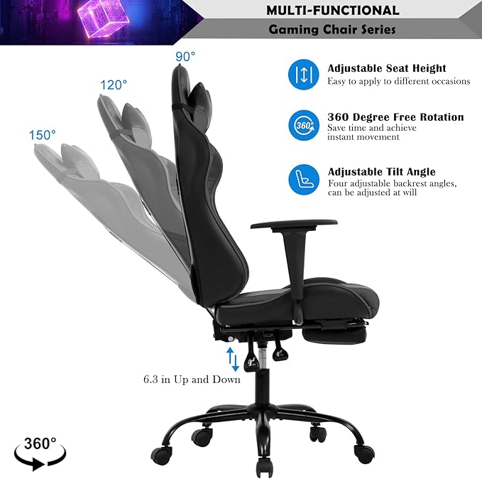 Gaming Chair for Adults with Footrest Racing Chair PC Chair Silla Gamer Chair Racing Gaming Chair Cheap Recliner Game Chair Ergonomic Desk Chair with Headrest Lumbar Support Adjustable Armrest