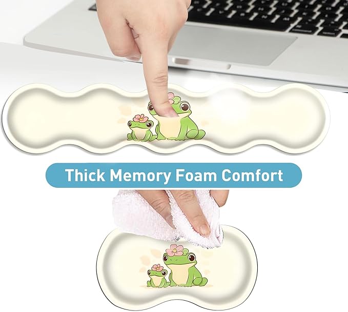 Keyboard Mouse Pad Set Extended Gaming Mouse Pad+Ergonomics Keyboard Wrist Rest Support Memory Foam Easy Typing Pain Relief 4Pcs XL Ultra Thick Desk MatMother Baby Frog with Flower