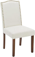 Adjustable Office Computer Chair with Armrest 1pcs Beige Upholstered Fabric Dining Room Chair with Nailhead Trim and Solid Wood Legs