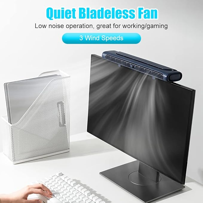 Clip On Computer Fan Bladeless Monitor Clip On Fan Personal Cooling Fan for Office Quiet USB Desk Fan Small Tower Fan for Desk Suitable for Flat and Curved Monitor Laptop
