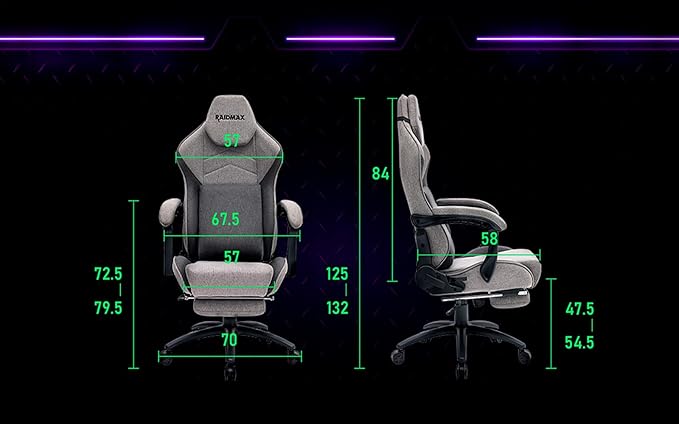 Raidmax Advenced DK719 Series Computer-Gaming-Chairs Soft Breathable Fabric XL Size Gaming Chair Heavy Duty Gas Lift and Metal Base Foam Padded Armrest and Retractable Footrest
