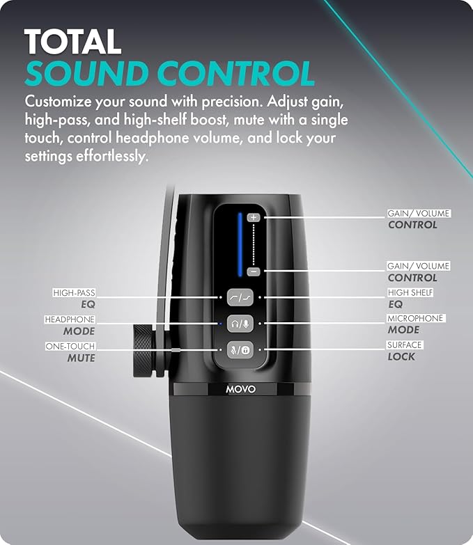 Movo UM6 Dynamic Podcast Microphone with Built-in GainCast Preamp - XLR and USB C Outputs - Studio Mic for Gaming Podcasting Streaming Vocals Computers and Content Creation