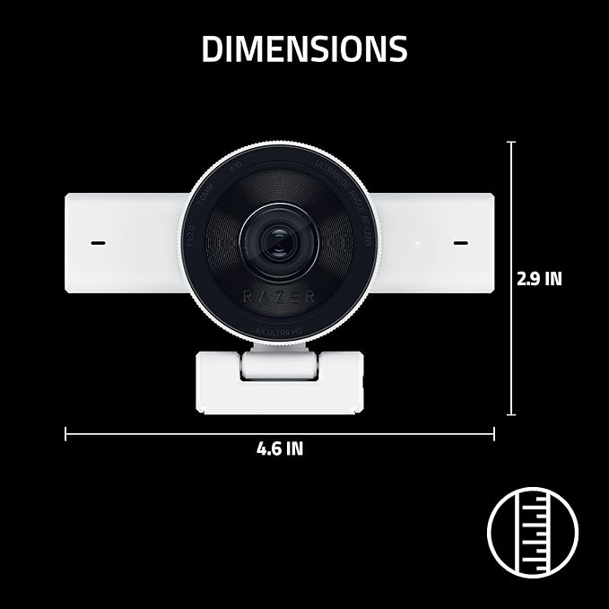 Razer Kiyo V2 Streaming Webcam: 4K 30 FPS 1080p 60 FPS - AI Powered Auto-Framing - Built-in Microphone - Ultrawide Angle Lens - Privacy Cover - Works with OBS Xsplit Discord Zoom Teams - White