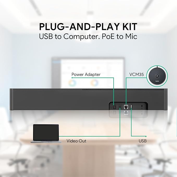 Yealink UVC40 E2 and Expansion Mic (VCM35) HD Video and Audio Conferencing System Bundle for Small to Medium Meeting Room Ultra HD 4K 8 Microphone Arrays AI Auto Framing Full-Duplex
