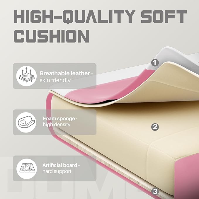 edx Ergonomic Gaming Chair PU Leather Office Computer Chair with Footrest Headrest Linkage Armrests Height Adjustable 360° Swivel Reclining (Pink)