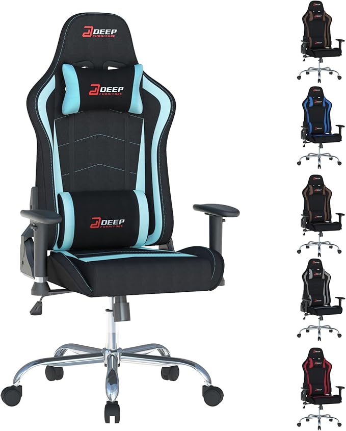 Gaming Chair High-Back Ergonomic Computer Chair Adult Lumbar Support Breathable Fabric Office Chair 3D Independent Armrests.(1005-LightBlue)
