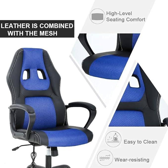 Liphontcta Racing Gaming Chair Ergonomic Game Office Chair with Massage Lumbar Support Headrest Armrest High-Back Adjustable PU Leather Rolling Swivel Computer Desk Chair for Home Office