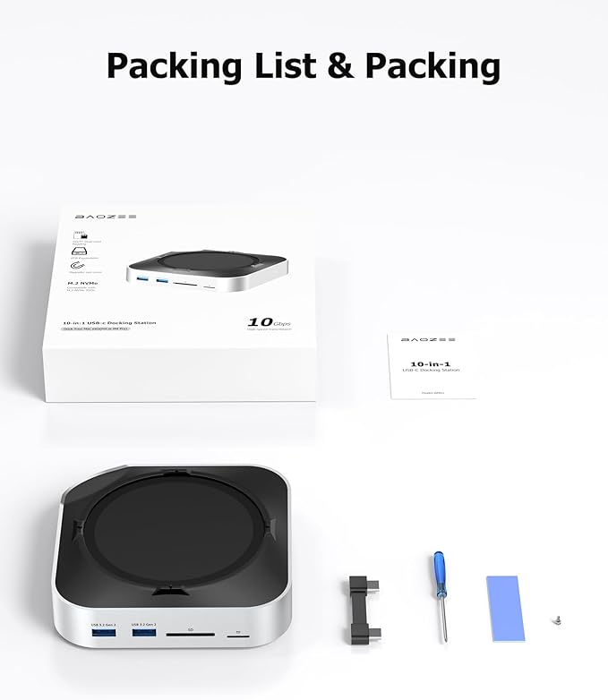 Mac mini M4 Dock with NVMe SSD Enclosure Docking Station Dual Monitor for Mac mini M4/M4 Pro 6-Port USB-C Hub with 4K60Hz HDMI DisplayPort SD/TF Card Reader 10Gbps USB-A