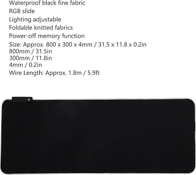 RGB LED Pad with USB Interface Thicken Rubber Gaming Mat 7 Color Breathing n Slip PC Laptop Notebook Computer