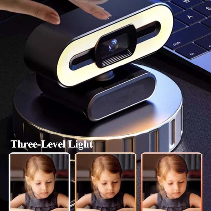 GIZNXBA Webcam with Microphone &amp Three-Level Light USB Computer Camera Plug &amp Play with Auto Light Correction Privacy Cover for PC/Laptop Video Calls Streaming &amp Online Meetings(2K)