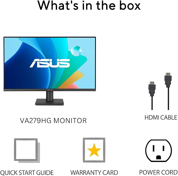 ASUS 27 1080P Eye Care Monitor (VA279HG) - IPS Full HD 99% sRGB Frameless 120Hz 1ms Adaptive-Sync HDMI VGA Low Blue Light Flicker Free Wall Mountable 3 yr Warranty