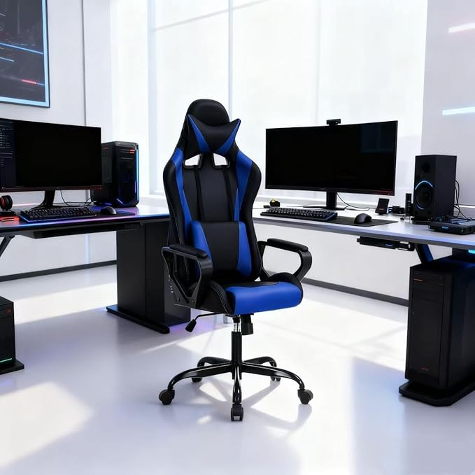 Gaming Chair Ergonomic Office Chair Desk Chair with Lumbar Support 360 Swivel &amp Rolling Computer Chair for Adults PU Leather Racing Style Supports 250lbs(Blue)