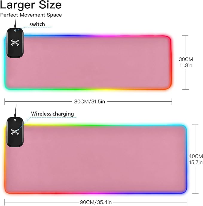 Dark Peach Mouse Pad Gaming Mousepad Non Slip Desk Mat Wireless Charging RGB Computer Mouse Pads Keyboard Mats Pad for Desktop Home Office 35.4 x 15.7 in