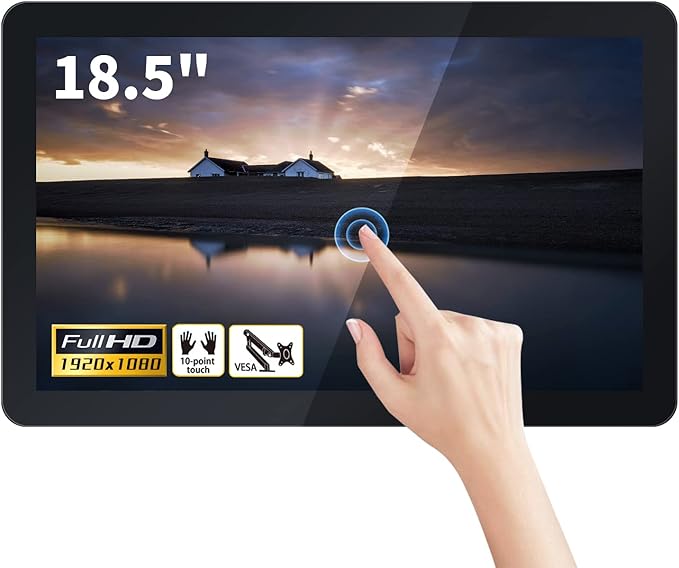 18.5 inch Capacitive Multi-Touch Screen Industrial Monitor 16:9 Display 1920 x 1080P Built-in Speakers VGA DVI &amp HD-MI Monitor for PC POS Small Business Restaurant
