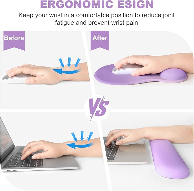 4-in-1 Large Gaming Mouse Pad Keyboard Wrist Rest Pad &amp Wrist Support Mousepad Set Extended Desk Pad Waterproof Desk Mat for Home Office Decor Study Game 35.4×15.7 Inches I Purple Pink Lavender