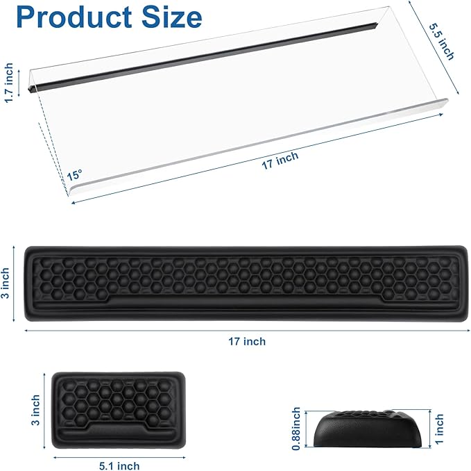 3-in-1 Keyboard Stand with Ergonomic Wrist Rest Set Acrylic Keyboard Holder for Desk with Carpal Tunnel Support Memory Foam Mouse Pad Riser for Desktop/Computer - Black Leather