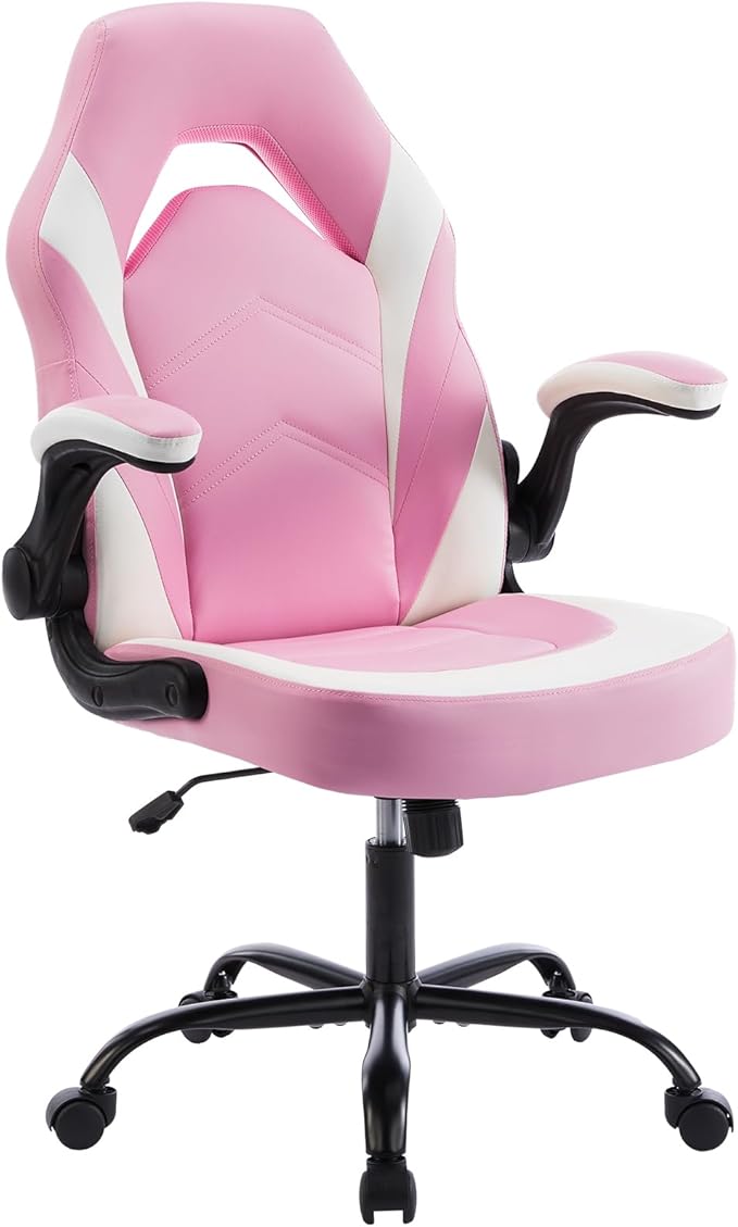 Gaming Chair PU Leather Computer Chair Ergonomic Office Chair with Lumbar Support Height Adjustable Rolling Desk Chairs with Flip up Armrests