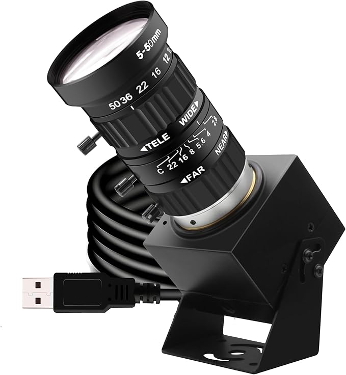 SVPRO 12MP USB Camera with 5-50mm Telephoto Lens 10X Optical Zoom Manual Webcam 1080P 120fps High Speed UVC Macro Camera for PC/Mac/Linux/Android (12MP Industrial-Grade Professional Variable Lens)