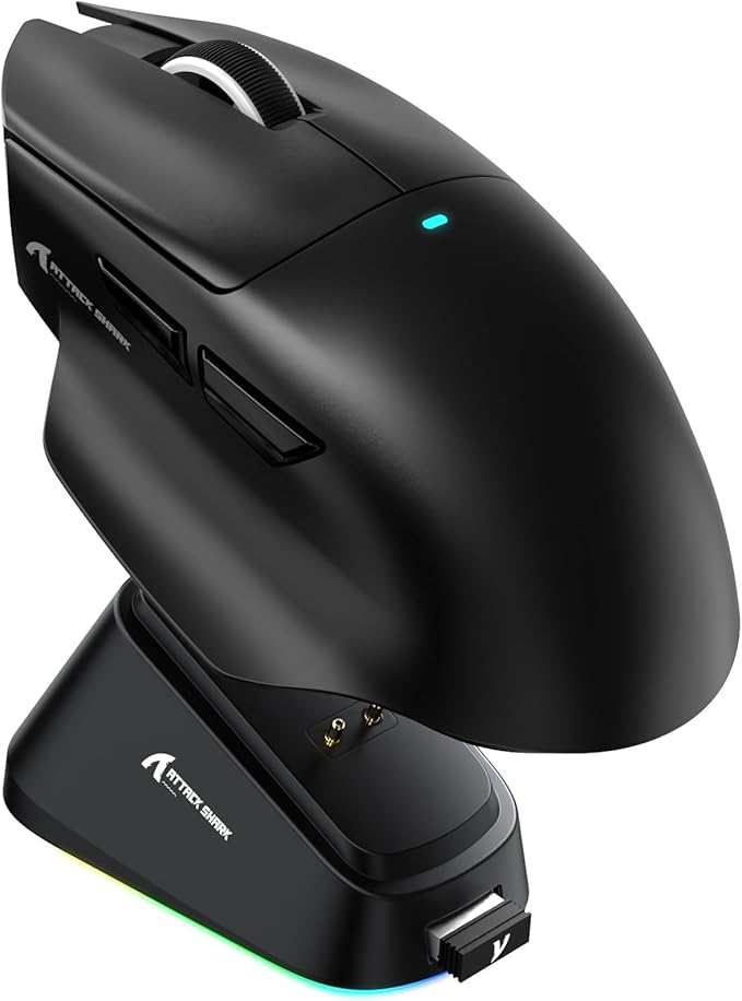 ATTACK SHARK V6 Wireless Gaming Mouse with RGB Charging Dock 25K DPI PAW3311 Sensor 1K Polling Tri-Mode PC Mice500mAh Battery Cloud-Based AI Driver for Win/MacBlack