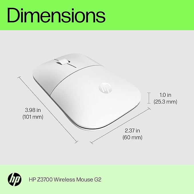 HP Z3700 G2 Wireless Mouse - White Sleek Portable Design fits Comfortably Anywhere 2.4GHz Wireless Receiver Blue Optical Sensor for Wins PC Laptop Notebook Mac Chromebook (681S1AA#ABL)