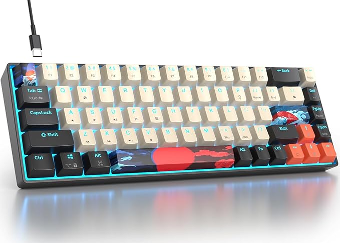 Fogruaden RGB Wired 60% Percent Keyboard Mechanical 68 Keys Gaming Keyboard 60 Percent with Red Switch Small Compact Mechanical Keyboard for Win/Mac Laptop PC Gamer (Carbon/68)