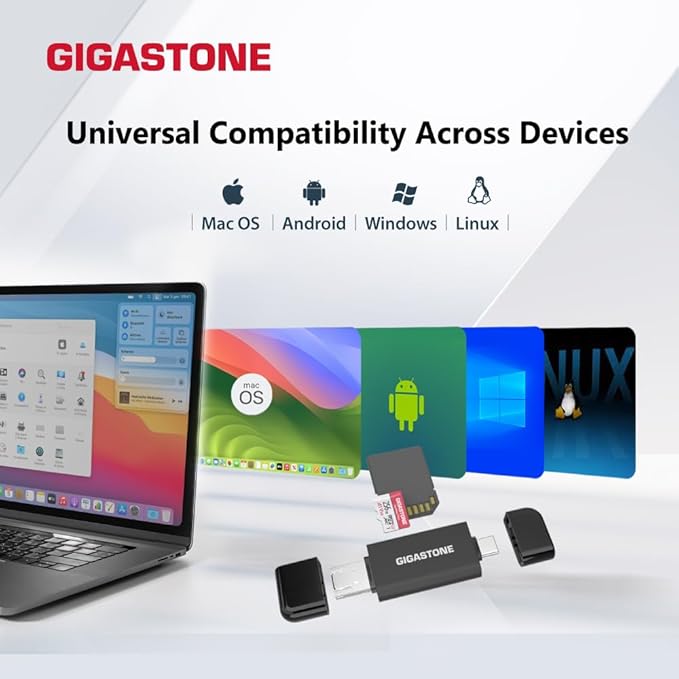 GIGASTONE SD Card Reader 5-Pack 5-in-1 USB-A/USB-C Card Reader Dual Slot for SD/Micro SD/SDHC/SDXC Compatible with Laptop PC iPhone16/15 MacBook Pro/Air iPad Pro Android