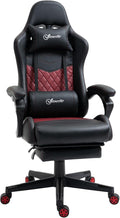 Gaming Office Chairs for Adults Comfortable Video Gaming Chair with Footrest &amp Headrest and Lumbar Support PU Leather High Back Computer Gamer Chairs (Black)