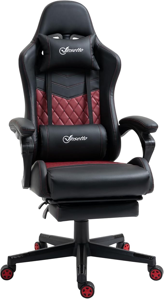Gaming Office Chairs for Adults Comfortable Video Gaming Chair with Footrest &amp Headrest and Lumbar Support PU Leather High Back Computer Gamer Chairs (Black)