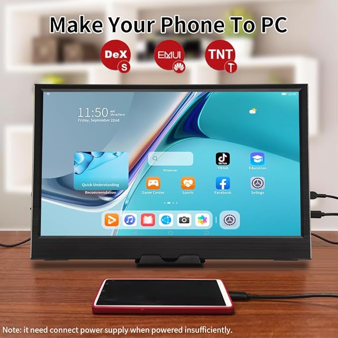 Portable Monitor IPS Small HDMI Display Dual USB-C Low Power External Screen for Laptop PC Mac Switch Rasp Pi Xbox (11.6 IPS HD)