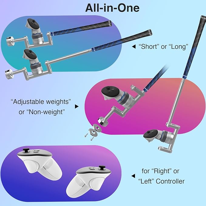 YEZRO All-New VR Golf Club Attachment for Meta Quest 3s/3/2 &amp Pro – Dual Length 27” or 19” Adjustable Weighted Handle for Realistic Swing Fits Left &amp Right Controllers