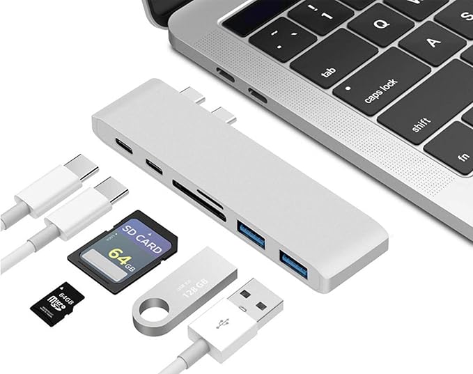 USB Type C 6 in 1 Type-C USB-C Hub Adapter Dual USB 3.0 Port Thunderbolt 3 for MacBook Pro