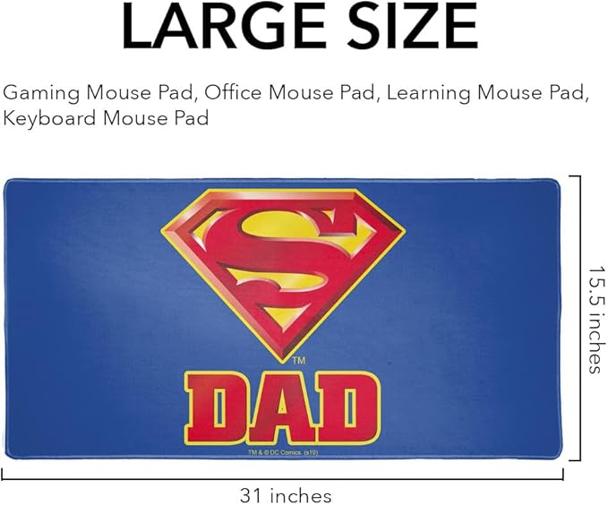 Superman Super Dad Shield Logo Large Gaming Mouse Pad Desk Mat with Stitched Edges Non-Slip Base for Gamer Home and Office 31.5 x 15.7