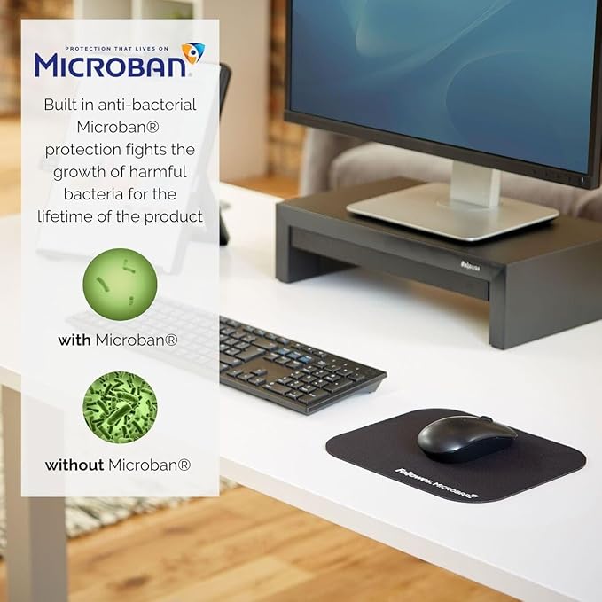 Fellowes Mouse Mat with Non-Slip Rubber Base - Mouse Pad with Antibacterial Protection - Suitable for Both Optical and Laser Mice - 199 x 232 x 2mm - Silver