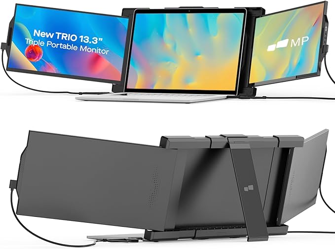 Trio Portable Monitor for Laptop Mobile 13.3 Dual &amp Triple Screen 1080P IPS Display Laptop Monitor USB A/Type-C On-The-Go for Mac PCLinux Chromebook 13-17 Laptops