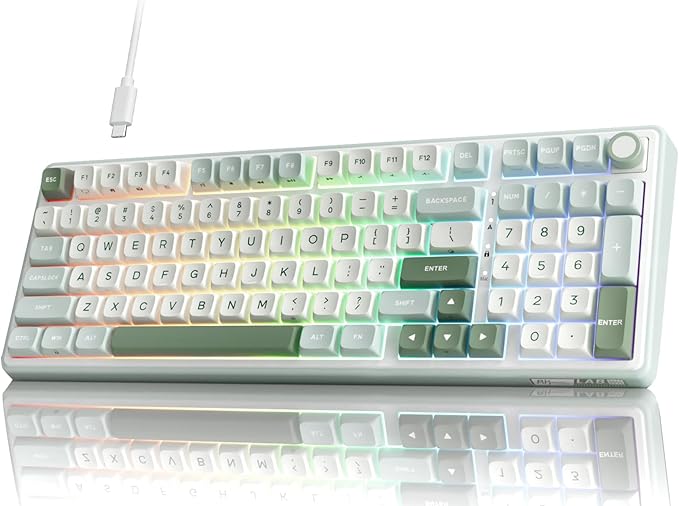 RK ROYAL KLUDGE R98 Pro Creamy Mechanical Keyboard 96% Wired Gaming Keyboard RGB Backlit with Number Pad and Volume Knob Gasket Mount MDA Profile PBT Keycaps Hot Swappable Pre-lubed Tactile Switch