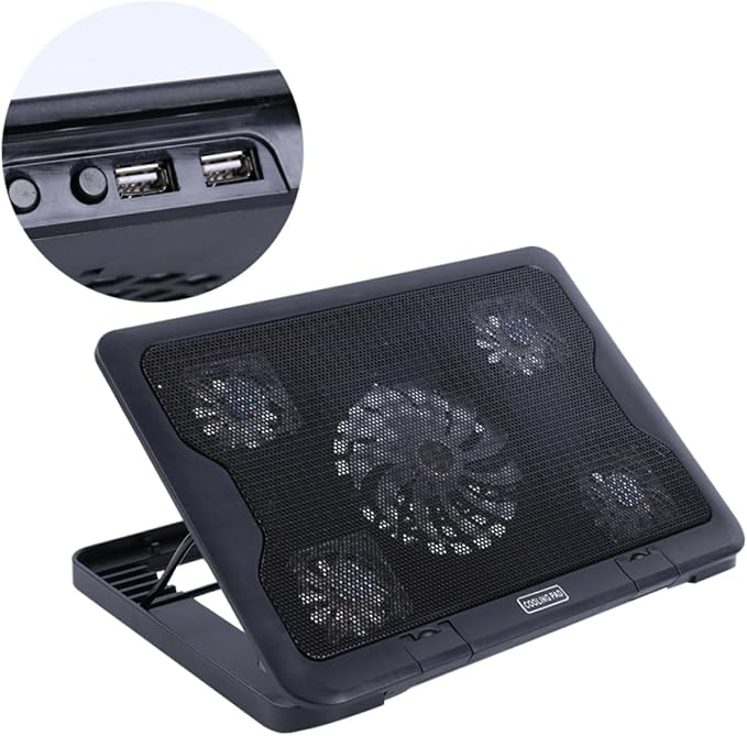 USB Laptop Cooling Pad with 5 Fans Cooler Base Anti-Skid Multi-Angle Adjustable Cooling Stand for Notebooks and Gaming Laptops