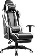 GTPLAYER Gaming Chair with Footrest Ergonomic Computer Game Desk Chair Reclining Gamer Chair Seat Height Adjustment Swivel Rocker with Headrest and Lumbar (White)