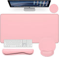 Dapesuom Large Gaming Mouse Pad Pink Mouse Pads with Wrist Rest Wrist Support 4in1 Big XXL Desk Mat Desk Pad + Ergonomic Mousepad + Memory Foam Keyboard Mat Wrist Rest + Coaster Set for Computer