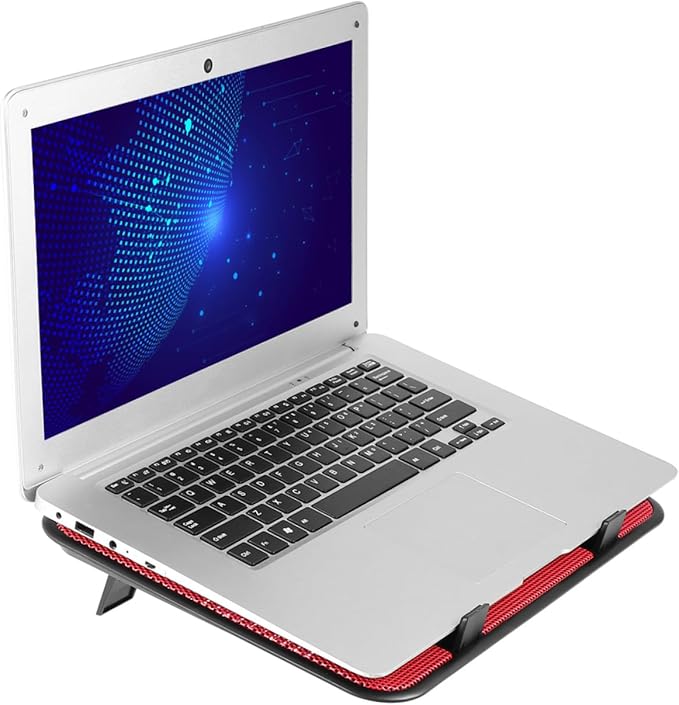 Laptop Cooling Pad Stand with Dual Quiet USB Fans Lightweight Ergonomic Notebook Cooler Angles Slip Design for Travel and Office Use Red