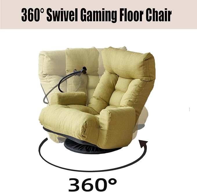 Floor Gaming Chair – 5-Position Adjustable 360° Swivel Folding Sofa Chair with Armrests Cushion-Padded Chaise Lounge for Teens &amp Adults (Green)
