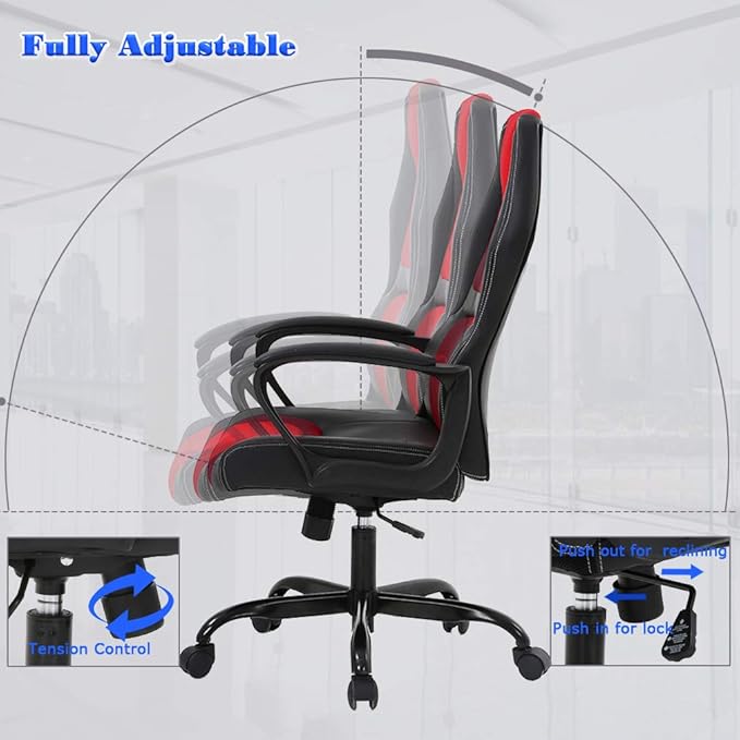 BestOffice Office Chair PC Gaming Chair Cheap Desk Chair Ergonomic PU Leather Executive Computer Chair Lumbar Support for Women Men (Red)